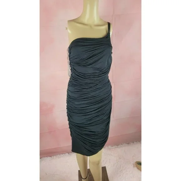 halston heritage one shoulder dress black Reiss Halston Faux Leather One-Shoulder Maxi Dress in Black
